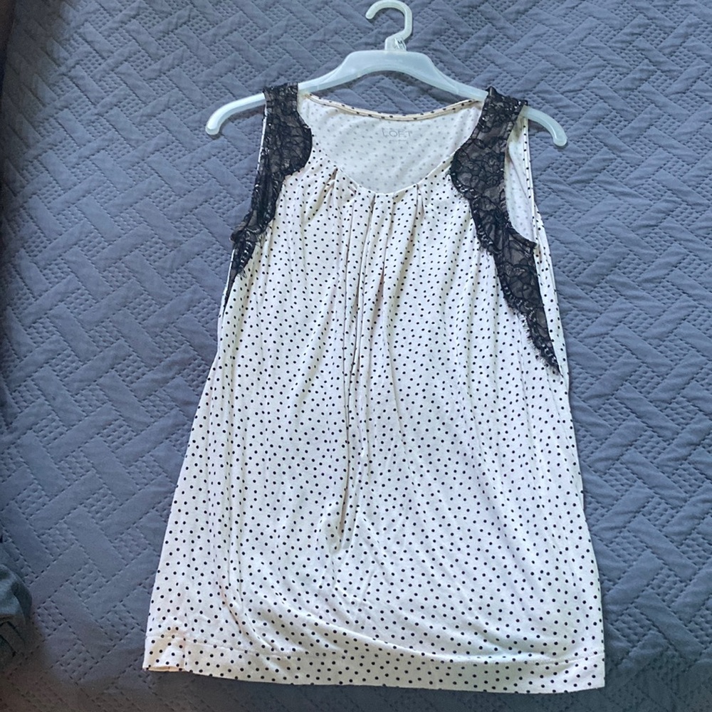 Anne Taylor Loft black and white lace and polka dot  shell